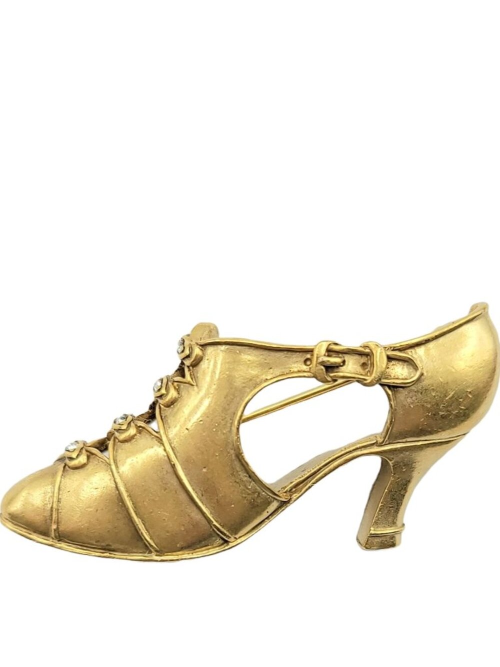 MMA Matte Goldtone Clear Rhinestone Shoe With Buckle Brooch